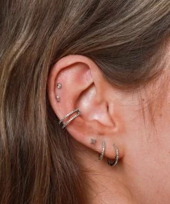 Astrid & Miyu Twilight Stud Earrings In Solid White Gold