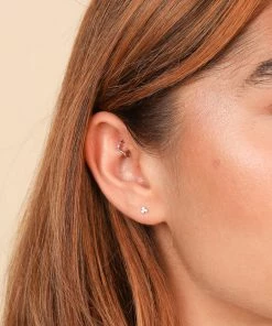 Astrid & Miyu Wave Piercing Stacking Set In Solid White Gold Earrings
