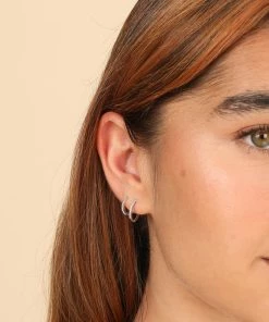 Astrid & Miyu Earrings White Topaz Hoop Stacking Set In Solid White Gold