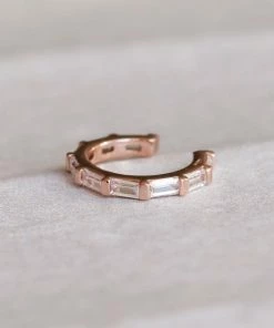 Astridandmiyu Baguette Crystal Ear Cuff In Rose Gold