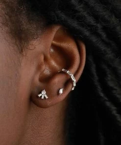 Astridandmiyu Navette Gem Stud Earrings In Silver