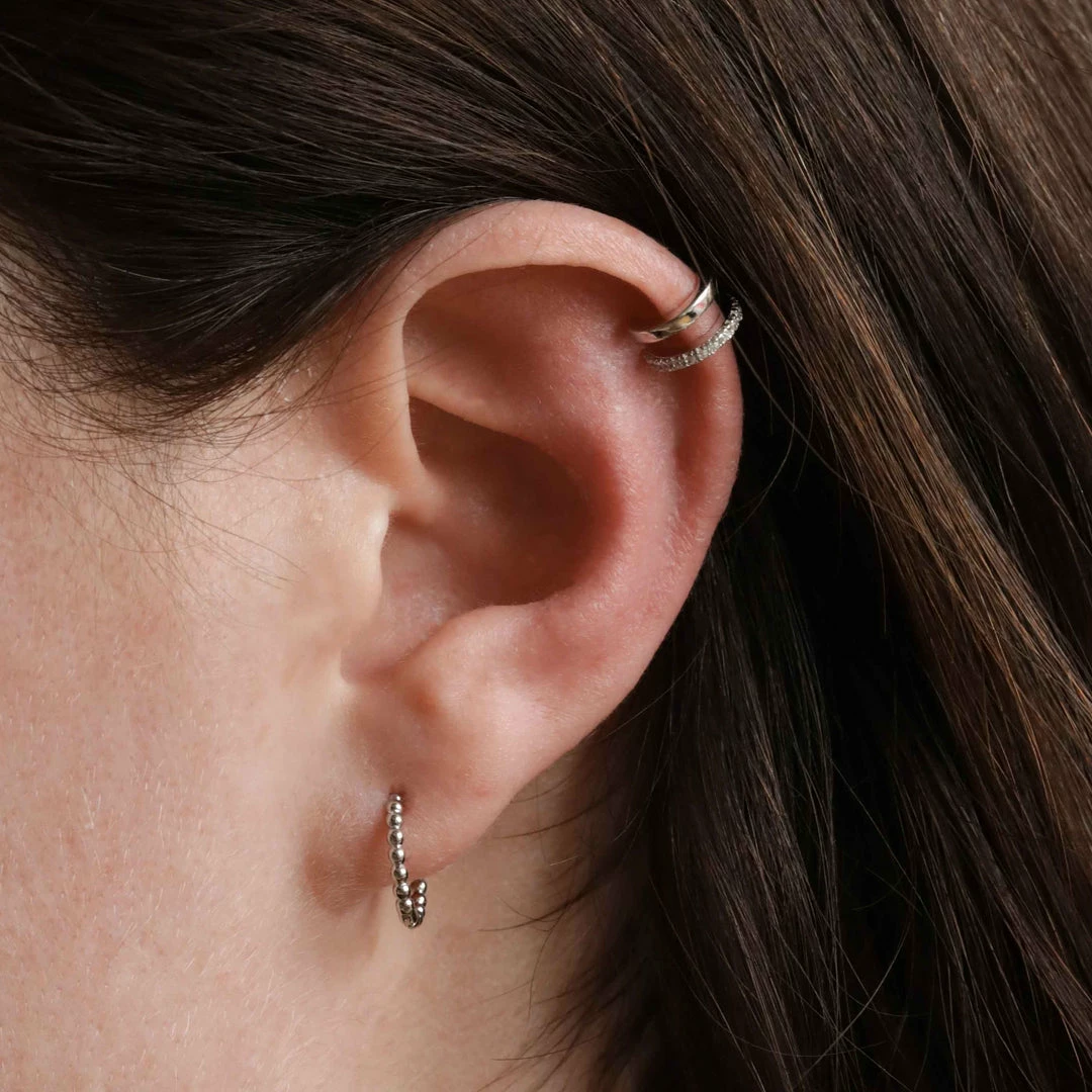 Astrid & Miyu Beaded Base Hoops In Silver Earrings 4 Astrid & Miyu Beaded Base Hoops In Silver Earrings