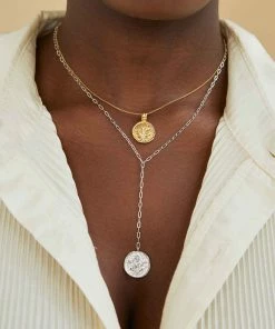 Astridandmiyu Blossom Coin Lariat Necklace In Silver