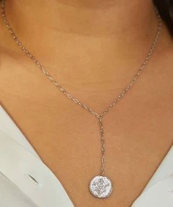 Astridandmiyu Blossom Coin Lariat Necklace In Silver