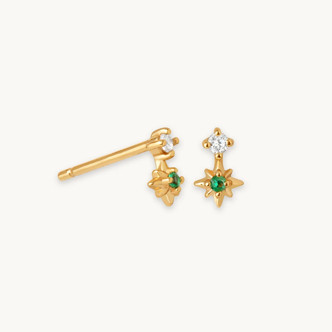 Astrid & Miyu Cosmic Emerald Stud Earrings In Gold 3 Astrid & Miyu Cosmic Emerald Stud Earrings In Gold