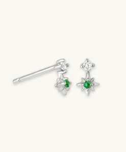 Astrid & Miyu Cosmic Emerald Stud Earrings In Silver