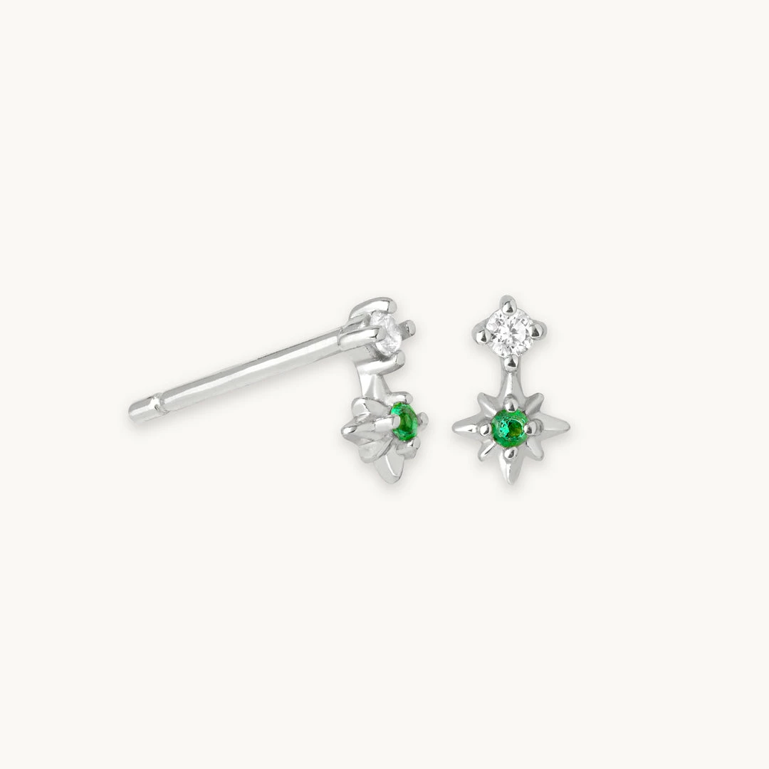 Astrid & Miyu Cosmic Emerald Stud Earrings In Silver 3 Astrid & Miyu Cosmic Emerald Stud Earrings In Silver