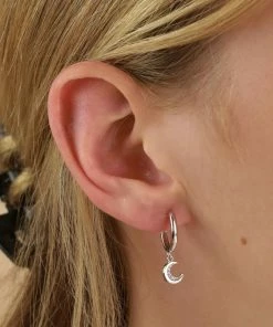 Astrid & Miyu Crescent Moon Hoops In Silver