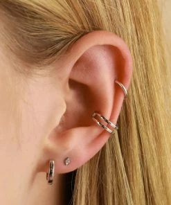 Astridandmiyu Sale Crossing Lines Small Stacking Ear Cuff In Silver