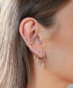 Astrid & Miyu Mystic Moon Crystal Hoops In Silver Sale