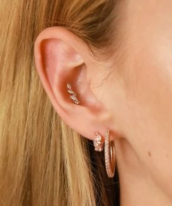 Astrid & Miyu Earrings Crystal Hinge Large Hoops In Rose Gold