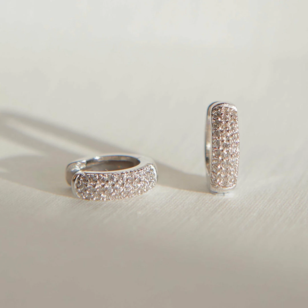 Astrid & Miyu Crystal Bold Huggies In Silver 5 Astrid & Miyu Crystal Bold Huggies In Silver