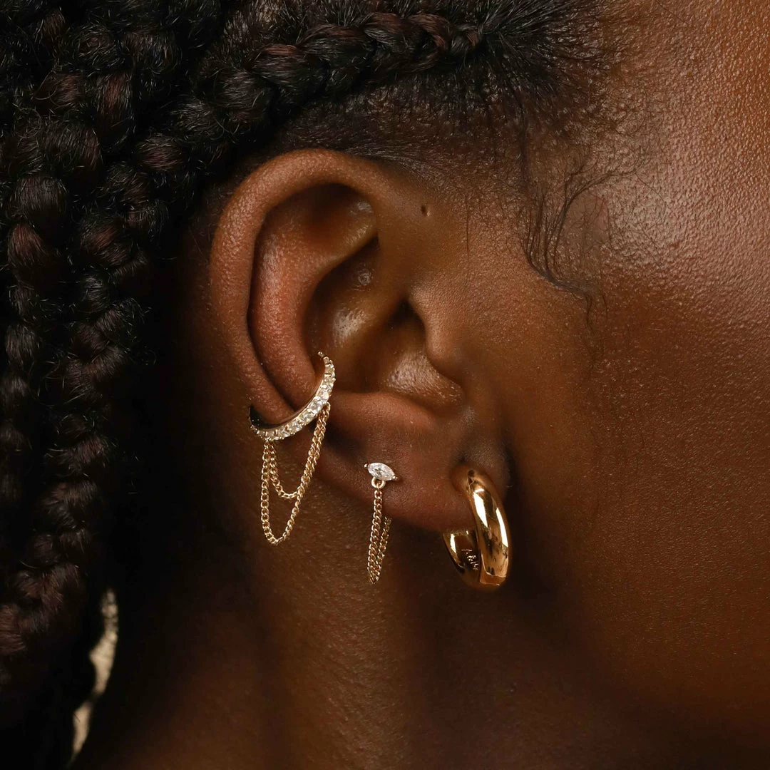 Astrid & Miyu Earrings Crystal Chain Ear Cuff In Gold 4 Astrid & Miyu Earrings Crystal Chain Ear Cuff In Gold