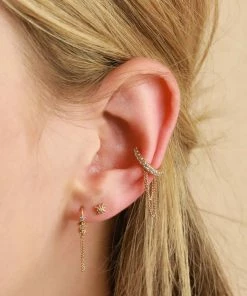 Astrid & Miyu Earrings Crystal Chain Ear Cuff In Gold 8 Astrid & Miyu Earrings Crystal Chain Ear Cuff In Gold