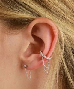 Astrid & Miyu Navette Chain Stud Earrings In Silver