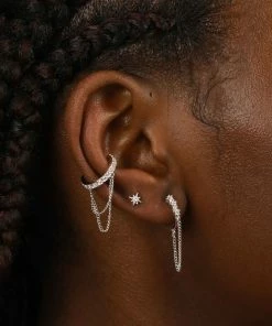 Astrid & Miyu Earrings Crystal Chain Ear Cuff In Silver