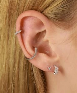 Astridandmiyu Triple Crystal Stud Earrings In Silver