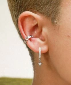 Astrid & Miyu Best Sellers Crystal Star Hoops In Silver