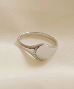 Astridandmiyu Rings Crystal Crescent Signet Ring In Silver