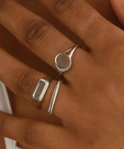Astridandmiyu Rings Crystal Crescent Signet Ring In Silver