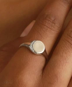 Astridandmiyu Rings Crystal Crescent Signet Ring In Silver