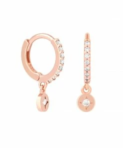 Astrid & Miyu Crystal Disc Huggies In Rose Gold
