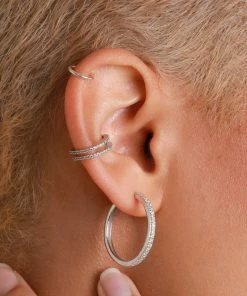 Astrid & Miyu Crystal Hinge Large Hoops In Silver