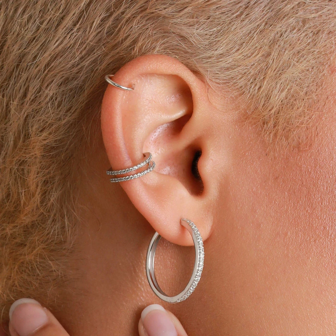 Astrid & Miyu Crystal Hinge Large Hoops In Silver 4 Astrid & Miyu Crystal Hinge Large Hoops In Silver