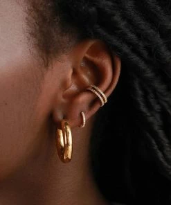 Astridandmiyu Birthstone Earrings April Birthstone Huggies In Gold With Clear CZ