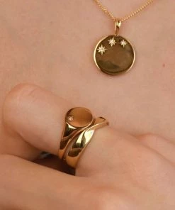 Astridandmiyu Rings Crystal Set Signet Ring In Gold