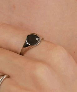 Astridandmiyu Crystal Set Signet Ring In Silver