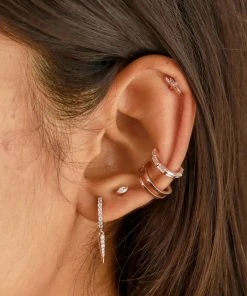 Astrid & Miyu Crystal Spike Huggies In Rose Gold