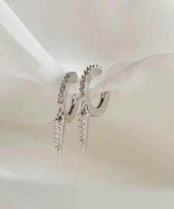 Astrid & Miyu Crystal Spike Huggies In Silver 8 Astrid & Miyu Crystal Spike Huggies In Silver