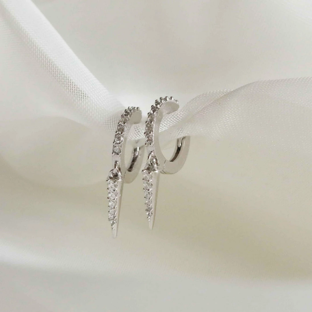 Astrid & Miyu Crystal Spike Huggies In Silver 5 Astrid & Miyu Crystal Spike Huggies In Silver