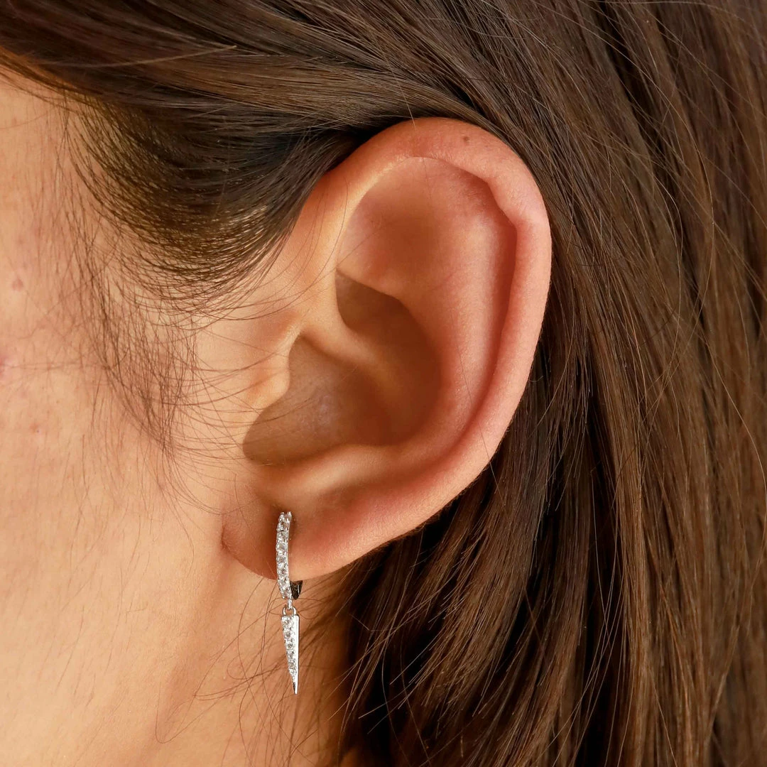 Astrid & Miyu Crystal Spike Huggies In Silver 6 Astrid & Miyu Crystal Spike Huggies In Silver