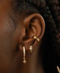 Astrid & Miyu Crystal Star Hoops In Gold Best Sellers
