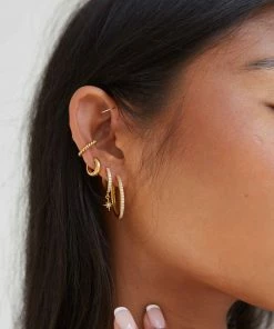 Astrid & Miyu Crystal Hinge Large Hoops In Gold Earrings