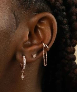Astrid & Miyu Crystal Star Hoops In Rose Gold Earrings