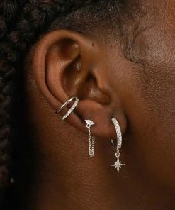 Astrid & Miyu Best Sellers Crystal Star Hoops In Silver
