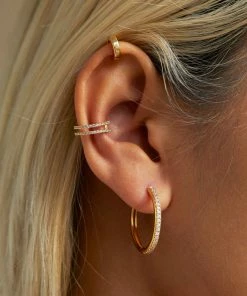 Astrid & Miyu Crystal Hinge Large Hoops In Gold Earrings