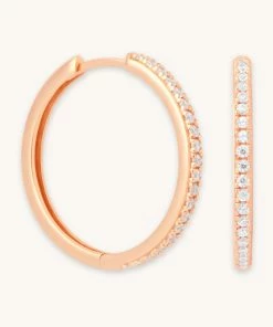 Astrid & Miyu Earrings Crystal Hinge Large Hoops In Rose Gold