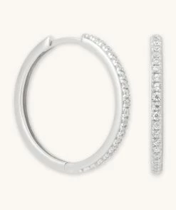 Astrid & Miyu Crystal Hinge Large Hoops In Silver
