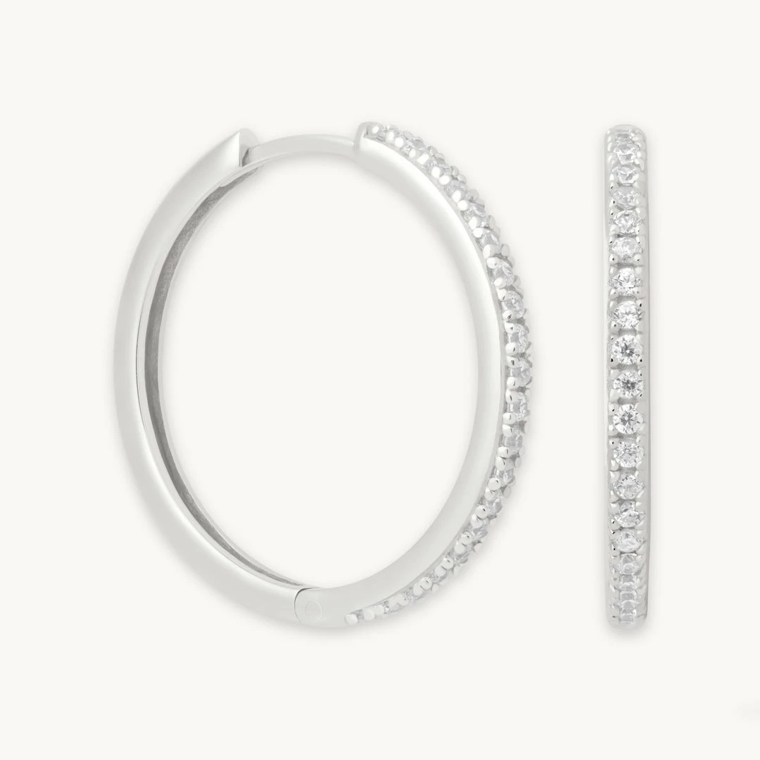 Astrid & Miyu Crystal Hinge Large Hoops In Silver 3 Astrid & Miyu Crystal Hinge Large Hoops In Silver