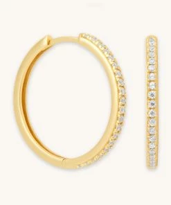 Astrid & Miyu Crystal Hinge Large Hoops In Gold Earrings