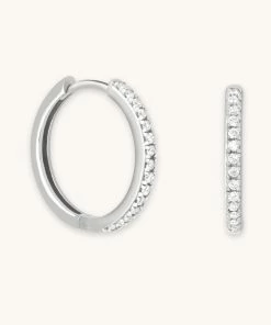 Astrid & Miyu Crystal Hinge Small Hoops In Silver Earrings