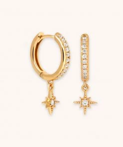Astrid & Miyu Crystal Star Hoops In Gold Best Sellers