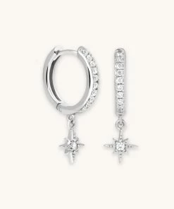 Astrid & Miyu Best Sellers Crystal Star Hoops In Silver