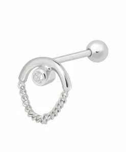 Astridandmiyu Sale Arched Diamond Charm Barbell In Silver