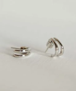 Astrid & Miyu Double Bar Stud Earrings In Silver