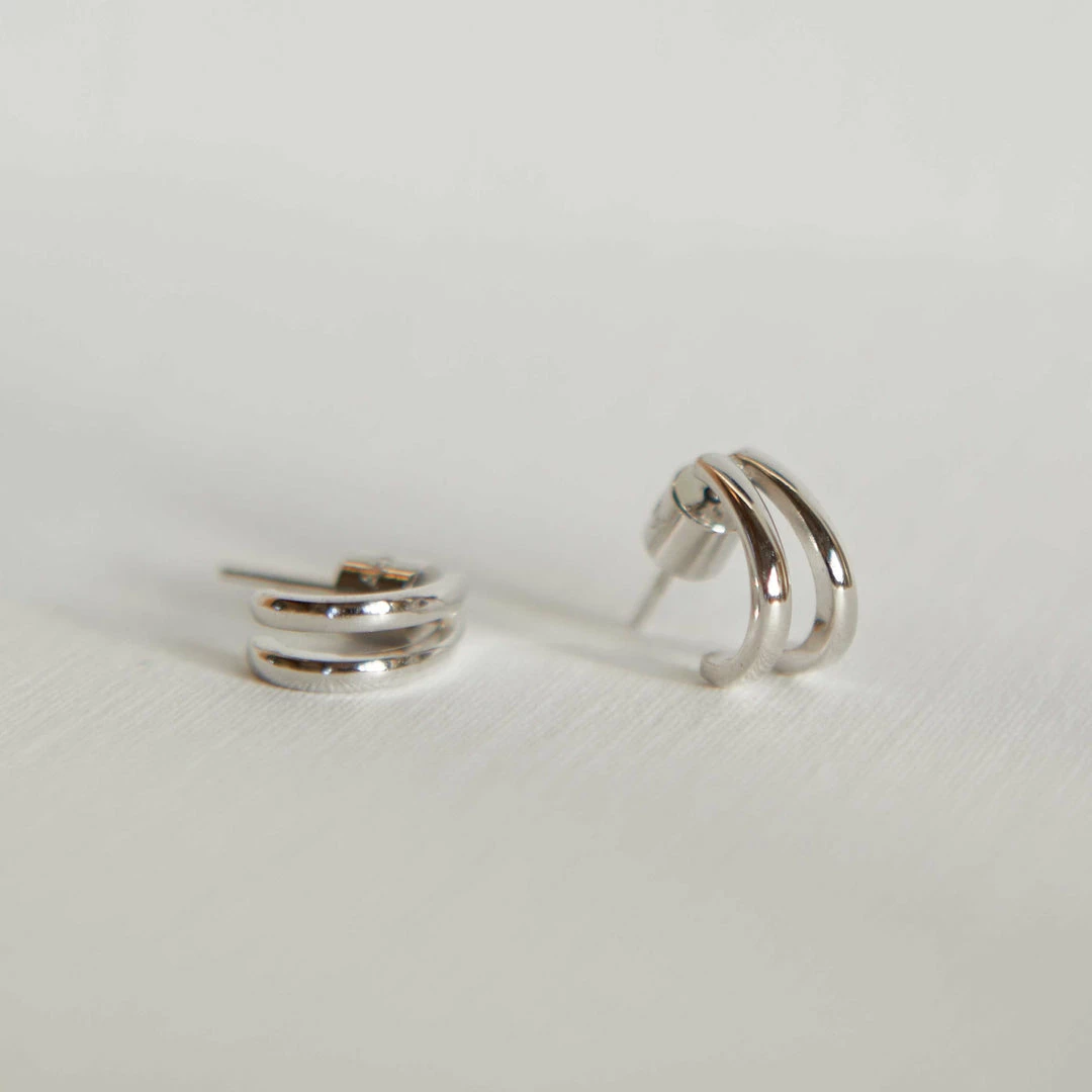 Astrid & Miyu Double Bar Stud Earrings In Silver 3 Astrid & Miyu Double Bar Stud Earrings In Silver